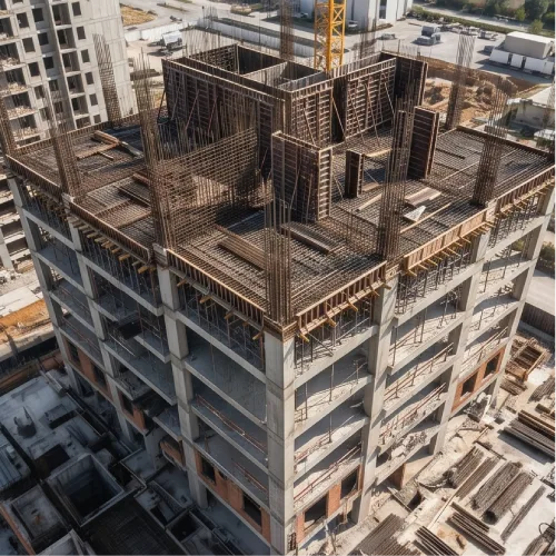 Edificio de concreto en construcción visto desde arriba