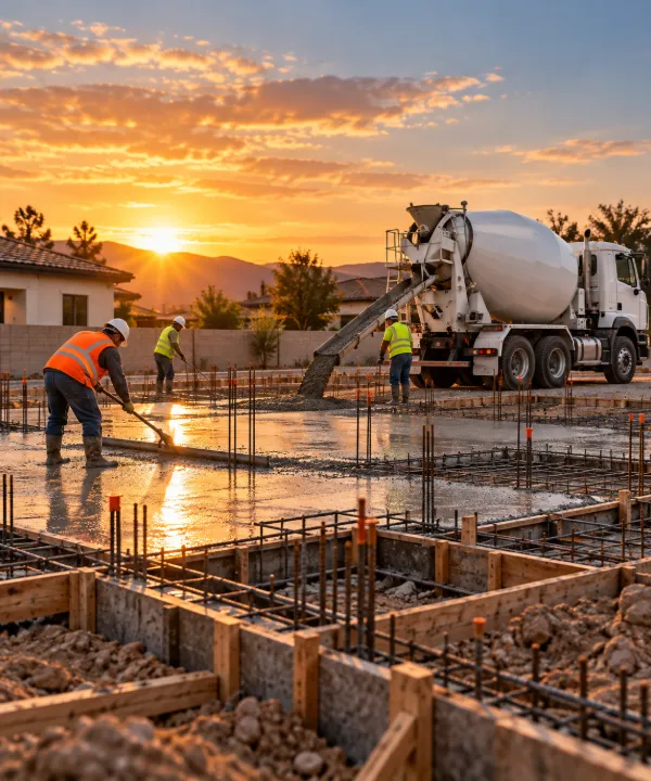Colado de una losa de concreto en una obra residencial