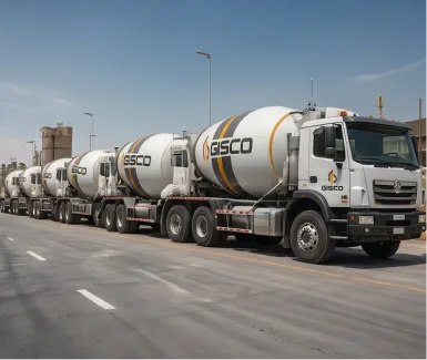Flota de camiones revolvedores GISCO en fila